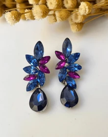 Emerald Green Navy Blue Fuchsia Party Earring And Ring - 紫色和藍色 - 查看 2