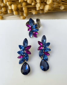Emerald Green Navy Blue Fuchsia Party Earring And Ring - 紫色和藍色 - 查看 1