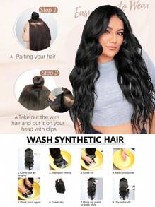 Extensions de cheveux avec clips, vague longue avec 5 clips de sécurité, 22 pouces, extensions de cheveux avec clips en forme de V en fibre synthétique ondulé, pour 1 pièce usage quotidien des femmes