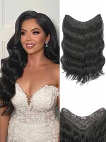 Extensions de cheveux avec clips, vague longue avec 5 clips de sécurité, 22 pouces, extensions de cheveux avec clips en forme de V en fibre synthétique ondulé, pour 1 pièce usage quotidien des femmes