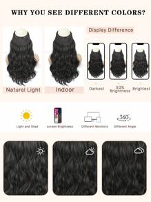 Extensions de cheveux avec clips, vague longue avec 5 clips de sécurité, 22 pouces, extensions de cheveux avec clips en forme de V en fibre synthétique ondulé, pour 1 pièce usage quotidien des femmes