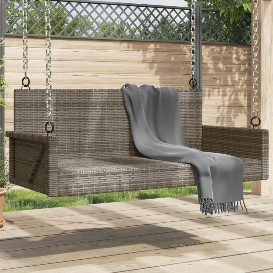 Outdoor Poly Rattan Swing Bench Grey 119cm Wide Comfortable Seating For Garden Patio Balcony Relaxation - Grey - View 1