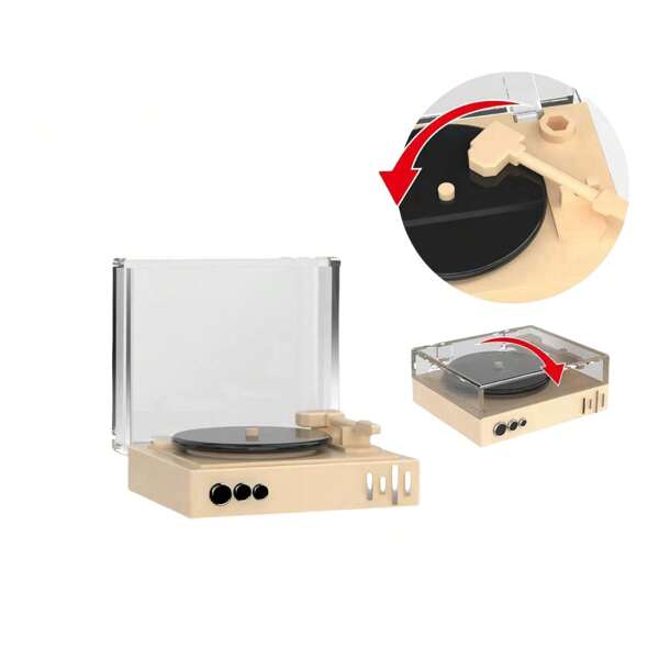 Tocadiscos de vinilo en miniatura, reproductor de música decorativo real con detalles realistas, regalo ideal para coleccionistas, entusiastas de la música y amantes de la decoración de salas de estar en miniatura, mueble de juguete de plástico para casa / No requiere fuente de alimentación / Hazlo tú mismo en casa