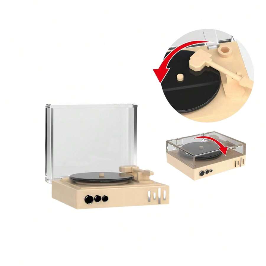 Miniature Vinyl Record Player, Real Decorative Music Player With Realistic Details, Ideal Gift For Collectors, Music Enthusiasts And Miniature Living Room Decor Lovers, Plastic Toy House Furniture / No Power Supply Required / DIY Your Own Home - Apricot - View 1