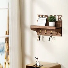 复古木质壁挂式钥匙架，安装简便 - 装饰性钥匙挂钩，时尚玄关收纳架，带信件和邮件整理功能