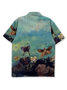 Heren 140g 4-Way Stretch Bedrukt Shirt, Positionering Bloemen Olieverfschilderij, Vlinder & Motten Ontwerp