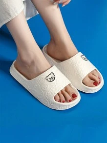 1 Pair Thick Plush Bear Design Slippers For Women, Couple Comfortable Slip-On Indoor Bathroom Anti-Slip Shower Sandals, EVA Material Summer Travel,Vacation Home Bathroom Decor Holiday Back To School