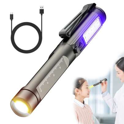 SHIXIONG Lampara de Exploración Médica, Linternas Recargables, Luz Ultravioleta, Blanca y Amarilla 3 en 1, con Escala, para Médicos, Enfermeras, Mantenimiento, Enfermería, Ophthalmology, Otology, Dentistry