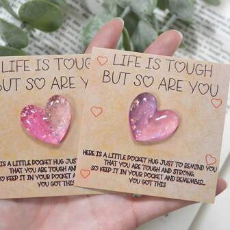 1pc Heartfelt Resin Pocket Hugs With Inspirational Cards - Perfect For Birthdays, Weddings, Valentine's Day & More - Thoughtful Mini Gift With Encouragement Greeting Pocket Hug Cards- Perfect Gift For Friends, Family, And Guests