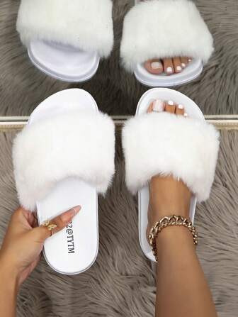 Women's Fluffy Plush Slippers For Indoor And Outdoor, Fashion Furry Slippers For Casual Wear, Parties, Fireside Gatherings, Afternoon Tea, Daily Use, Suitable For Spring And Autumn