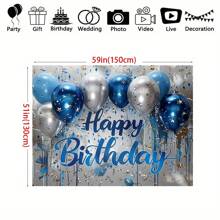 Sparkling Blue And Silver Background Cloth For Happy Birthday Multifunctional Party Decoration, Mainly Used For Room Decoration, Party Decoration, Birthday-Oriented Banner Background Cloth, Garden Decoration, Available For Ladies And Men's Birthdays, Made Of Polyester Material, With Multiple Sizes To Choose From. - Multicolor - View 8