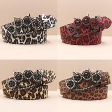 New Model Y2K Unisex Leopard Print Rhinestone Belt With Shiny Crystal Punk Hip-Hop PU Leather Belt For Jeans Dresses Gothic Belt Casual, Business, Boyfriend Husband Father Dad Men Gift, Daily Wear, Fashion, Teen, Outdoor, Vacation, Athletic, Travel, Street, Boho, Vintage Fall, Autumn, Halloween Autumn-Winter Accessories,Suitable For Teens, Youth,Men,Casual, Outdoor, Athletic, Vacation, Graduation Gifts, Birthday, Daily Wear