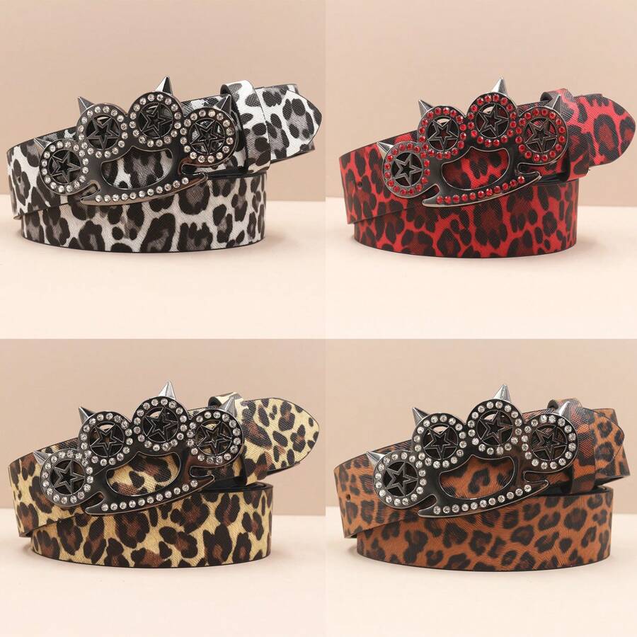 New Model Y2K Unisex Leopard Print Rhinestone Belt With Shiny Crystal Punk Hip-Hop PU Leather Belt For Jeans Dresses Gothic Belt Casual, Business, Boyfriend Husband Father Dad Men Gift, Daily Wear, Fashion, Teen, Outdoor, Vacation, Athletic, Travel, Street, Boho, Vintage Fall, Autumn, Halloween Autumn-Winter Accessories,Suitable For Teens, Youth,Men,Casual, Outdoor, Athletic, Vacation, Graduation Gifts, Birthday, Daily Wear