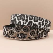 New Model Y2K Unisex Leopard Print Rhinestone Belt With Shiny Crystal Punk Hip-Hop PU Leather Belt For Jeans Dresses Gothic Belt Casual, Business, Boyfriend Husband Father Dad Men Gift, Daily Wear, Fashion, Teen, Outdoor, Vacation, Athletic, Travel, Street, Boho, Vintage Fall, Autumn, Halloween Autumn-Winter Accessories,Suitable For Teens, Youth,Men,Casual, Outdoor, Athletic, Vacation, Graduation Gifts, Birthday, Daily Wear
