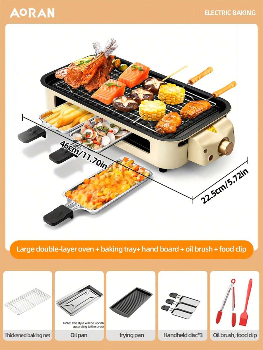 1 Electric Baking Tray, Kitchen Electric Oven, The Whole Body Can Be Detachable, Made Of High Quality Non-Stick Material, Easy To Clean, 1500W High Power, Strong Heating Performance, Suitable For Parties, Essential Kitchen - US A Type Plug(110-127V) - View 1