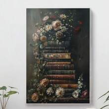 Elegant Abstract Blue And Golden Flower Wall Art, Wooden Framed   Long Petal Floral Decor For Living Room, Home, Christmas, Birthday, Bachelorette, Graduation, Back To School