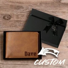 1pc Wallet With Gift Box Packaging, Men's PU Wallet, Laser-Engraved Leather Wallet, Engraved Wallet, Best Man's Wallet, Leather Wallet, Customized Wallet, A Gift For Men Or Boyfriends, A Father's Day Gift, A Christmas Gift For Him,Valentine's Day Gift