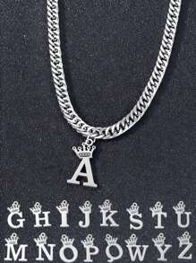 1 件嘻哈皇冠字母吊坠项链适合青少年不锈钢皇冠 26 字母项链生日礼物带延长链