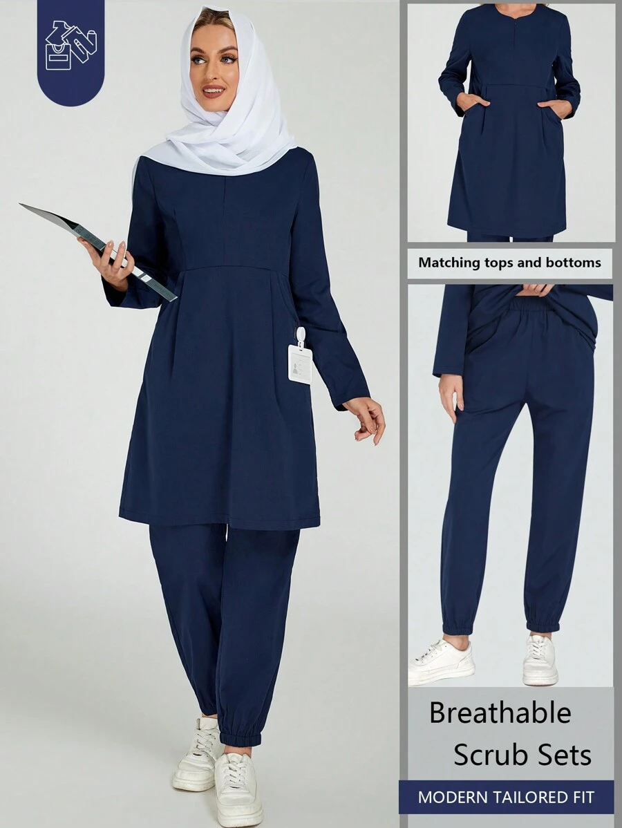 cimmuovere 纯色圆领拉链四口袋制服套装