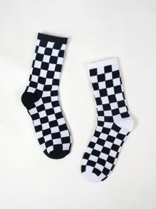 2/4/5/6 Pairs Of Women's Black & White Checkerboard Patterned Crew Socks, Personalized Casual Socks, Versatile For All Season, Suitable For Outdoor, Party, Gift, Y2k, Goth, School, Soft, Breathable