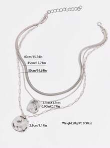 1 件复古欧洲波西米亚风不对称几何圆形和方形金属吊坠项链配蛇链，女士多层项链适合日常佩戴和礼物 - 合金三層項鍊 - 查看 10