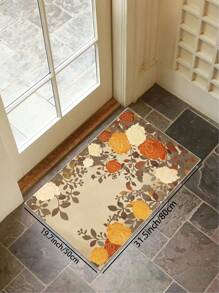 1 Stück mehrfarbiger Blumen bedruckter oranger Teppich für Wohnzimmer, wasserdicht, rutschfest und schmutzabweisend, geeignet für Raumdekor, Küche, Bad, Schlafzimmer, Fußmatte, Flächenteppich und Outdoor-Teppich für Zuhause, hergestellt aus Polyesterfaser, leicht zu reinigen und maschinenwaschbar, geeignet für alle Jahreszeiten und Feiertage