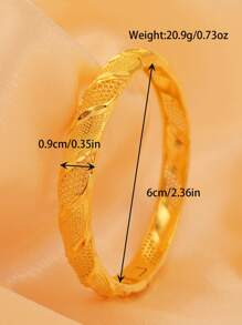 1pc 24K Gold-Plated Style Women Fashion Open Bangle Bracelet, Dubai Saudi Arabia Mother's Day Jewelry, Luxury Bridal Accessory - Gold - View 6