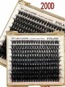 200pcs/140pcs Luxury Russian Lash DD Curl False Eyelashes 30D/40D/50D/60D/80D/100D/200D Fluffy Faux Mink Lash Extension DIY Kit, 0.07mm Thick, Natural Cluster Look, Reusable, D Curl, Mixed Length 10-18mm, Makeup Tools For Beginners