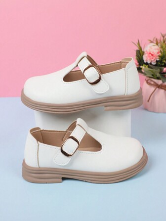 1 双女童软底简约甜美公主风皮革平底鞋，舒适百搭，适合春夏秋季