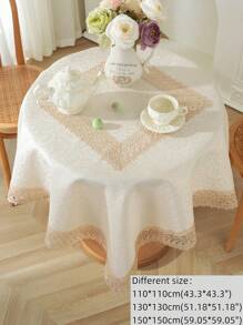 Exquisite Jacquard Satin Fabric Splicing With Delicate Water-Soluble Lace Edge Tablecloth, Kitchen Essential Square/Rectangular Table Cover, Home Decor, Festival Decor, Indoor/Outdoor, Party/Wedding Tablecloth, 1pc