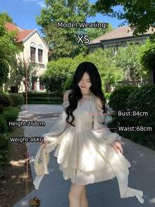 Women's Chic Asymmetrical Ruffles Long Sleeve Cold Shoulder Sequin Shell Decoration Dress