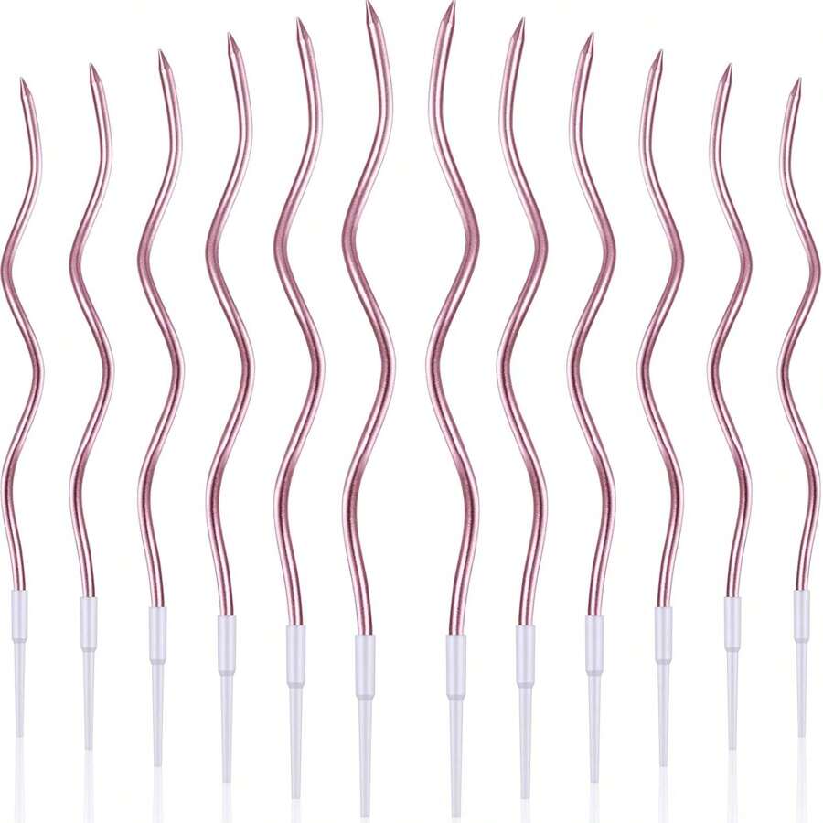 24 piezas Velas en espiral, velas de metal con soportes para pasteles de cumpleaños, bodas, decoración de pasteles para fiestas - Oro rosa - Ver 1