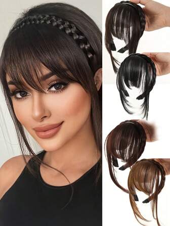 Diadema trenzada con flequillo para pelucas sintéticas cortas y rectas, nuevos accesorios para el cabello que incluyen flequillo, trenzas, diadema, extensiones de cabello, hechos de fibra sintética resistente al calor