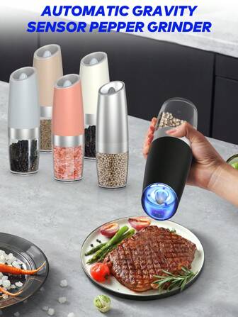 PANCERKA مجموعة مطحنة الفلفل وملح كهربائية،قابلة للضبط، تعمل ببطارية مع إضاءة LED، تشغيل أوتوماتيكي بيد واحدة، للمطبخ والشواء