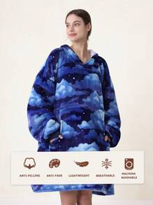 THREE POODLE Cloudy Sky Comfort Fit Oversized Hoodie & Sweatshirt For Adults, Women, And Men, Cozy And Warm Design - Cloudy Sky - 查看 7