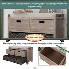 TREXM Storage Bench With Removable Basket And 2 Drawers, Fully Assembled Shoe Bench With Removable Cushion (Navy) Back To School Dormitory Storage - Khaki - View 4