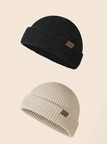 1 件男士纯色百搭缝标便帽，适合秋冬保暖和日常穿着 - W - 查看 15