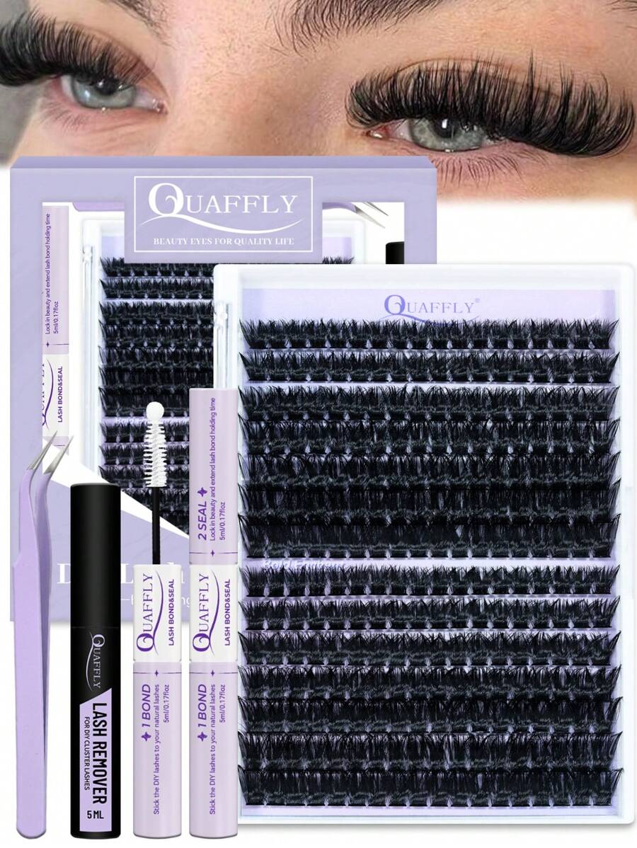 280/252 D Curl - QUAFFLY Lash Clusters Kit 10-16mm Eyelash Clusters DIY Eyelash Extensions Kit With Lash Bond And Seal,Tweezers,Remover For Fluffy DIY Lash Extension Kitlash Clusters Kit,Lashes,Eyelashes,Fake Lashes