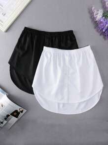 Boho Inner Wear Overlay Skirt 2 In 1, Faux Shirt & Ribbed Mini Skirt, Pair With Shirts & Sweaters - Style 1 - View 6