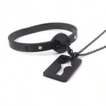 rongji jewelry 1 Set Pulsera y Collar de Pareja con Corazón y Candado de Acero de Titanio, Resistente al Desgaste, Regalo del Día de San Valentín, Mamá, Madre, Día de la Madre