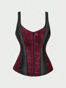 Corsets For Women Overbust Bustiers  Shoulder Strap Corset Top Pirate Renaissance Corset Vest - 紅色 - 查看 2