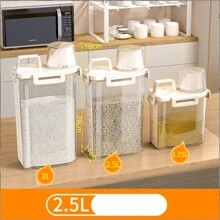 带盖密封食品储存容器 - 防漏、防潮厨房储存盒，适用于谷物、坚果、面粉和大米 - 耐用 PE 材料