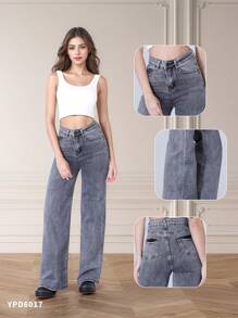 Loose And Comfortable Cut Jeans, Wide Leg For A Relaxed Style - YPD6017 Grey - View 1