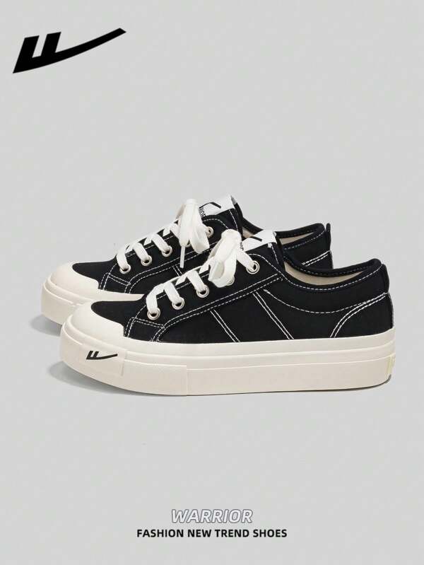 WARRIOR 1 para WARRIOR damskich sznurowanych butów z grubej podeszwy z płótna, niskie buty codzienne, oddychające płaskie buty do użytku na zewnątrz, lekkie sportowe trampki inspirowane deskorolką, modne i wygodne