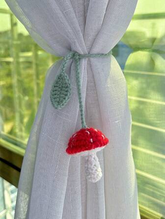 1/2pcs Handmade Crocheted Mushroom Hanging Charm, Creative Car Rear View Mirror Pendant