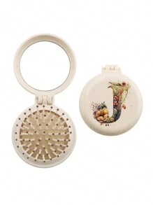 1pc Valentine's Day Flower Aesthetics 26-Letter Mirror Comb, Best Maid Of Honor, Teacher, Friend Gift, Graduation Essential Portable Backrest Comb, Foldable Air Cushion Comb, Travel Camping Essential,Hair Brush,Comb,Hair Tools,Hair Products And Accessories For Barber Salon Beauty Travel Essentials