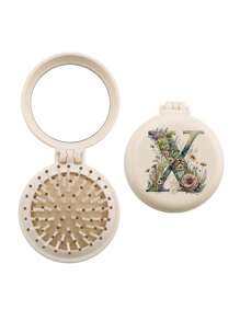 1pc Valentine's Day Flower Aesthetics 26-Letter Mirror Comb, Best Maid Of Honor, Teacher, Friend Gift, Graduation Essential Portable Backrest Comb, Foldable Air Cushion Comb, Travel Camping Essential,Hair Brush,Comb,Hair Tools,Hair Products And Accessories For Barber Salon Beauty Travel Essentials
