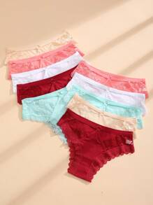 10 piezas de bragas de bikini de encaje sexy para mujer, de cintura baja, caladas, de seda de hielo, sin costuras, cómodas y transpirables, ropa interior