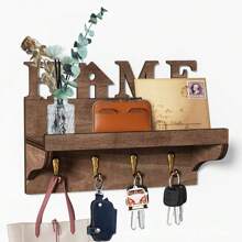复古木质壁挂式钥匙架，安装简便 - 装饰性钥匙挂钩，时尚玄关收纳架，带信件和邮件整理功能