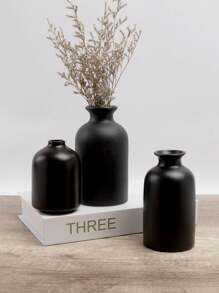 1Pc Black Ceramic Vase Small Flower Vases For Decor,Modern Farmhouse Home Decor,Decorative Vase For Dried Flowers,Idea Shelf,Table,Bookshelf Gifts Birthday Graduation Room Decor Glass Vase